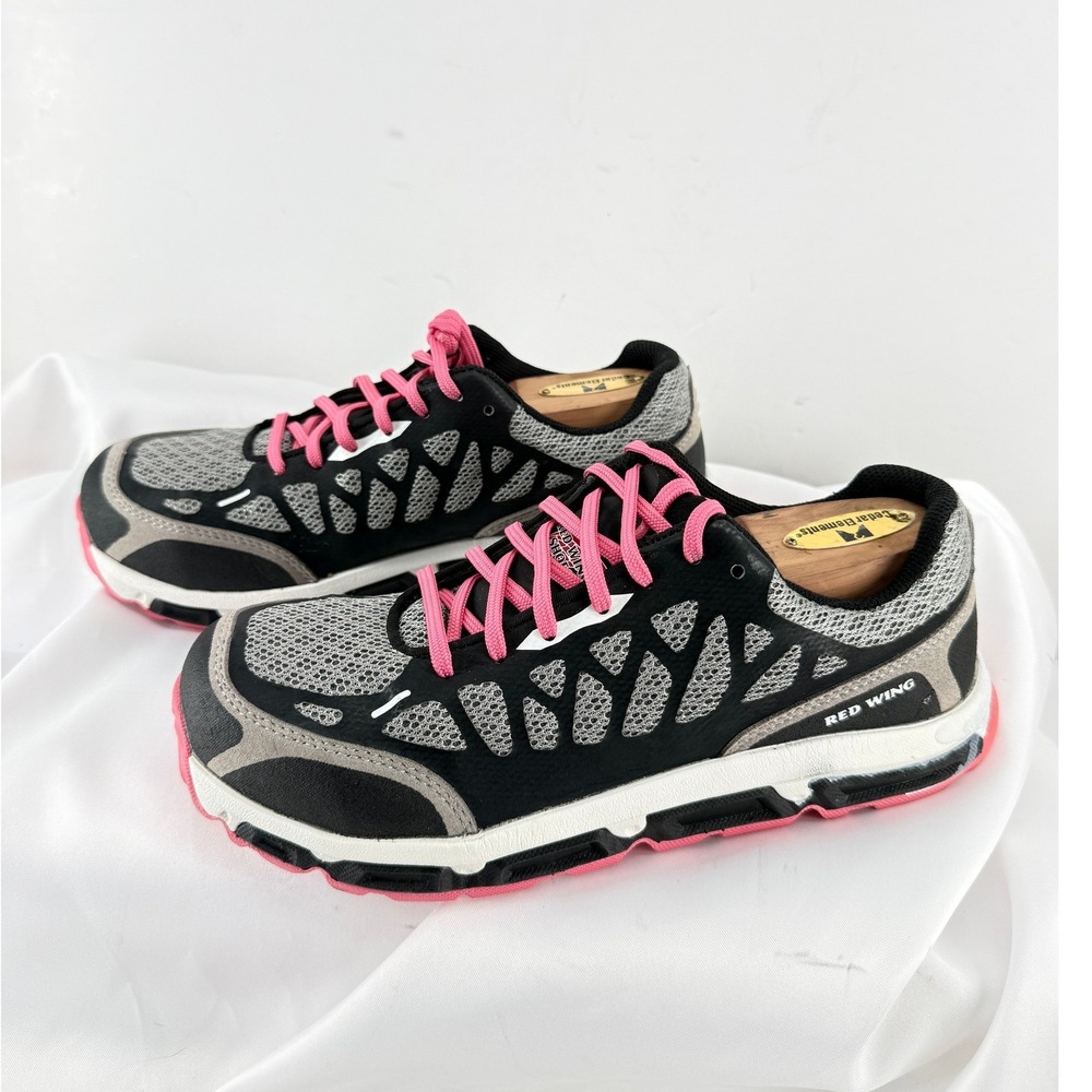 Red Wing Safety Shoe Sneaker Womens 7B Black Grey Mesh Pink Slip Resistant Work